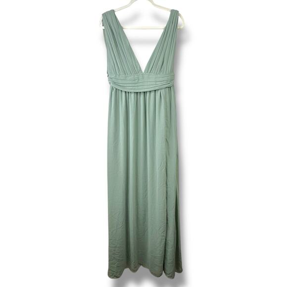Lulus NWOT Heavenly Hues Sage Green Brush Woven Chiffon V-Neck Maxi Dress Large - Picture 3 of 12